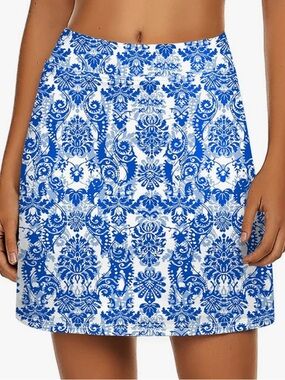 Blue Floral Print Women's Skort - Lightweight Summer Skirt